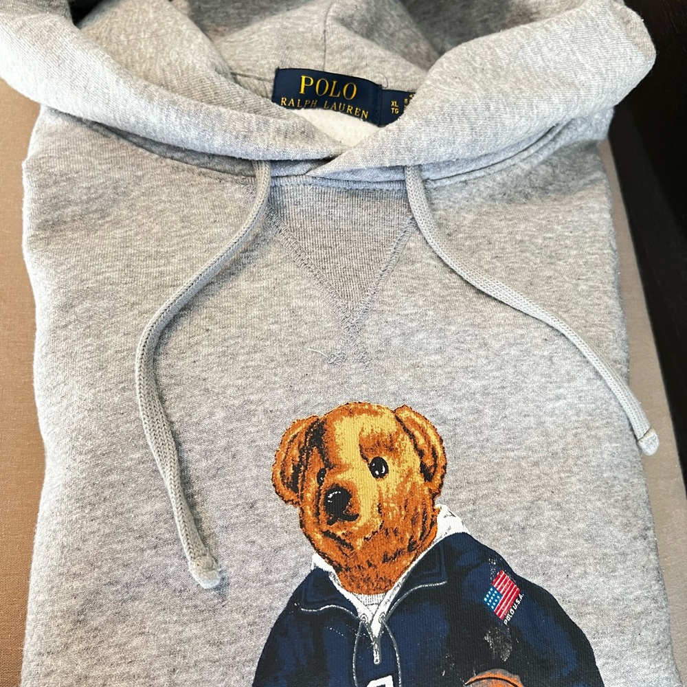 Ralph Lauren Polo Bear Gray Hoodie with Basketball design - Picture 4 of 7